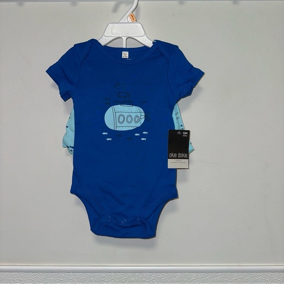 Baby Boy okie dokie Bodysuit &Shorts 2 piece outfit 12M Blue Ocean Sea Submarine - Picture 2 of 8